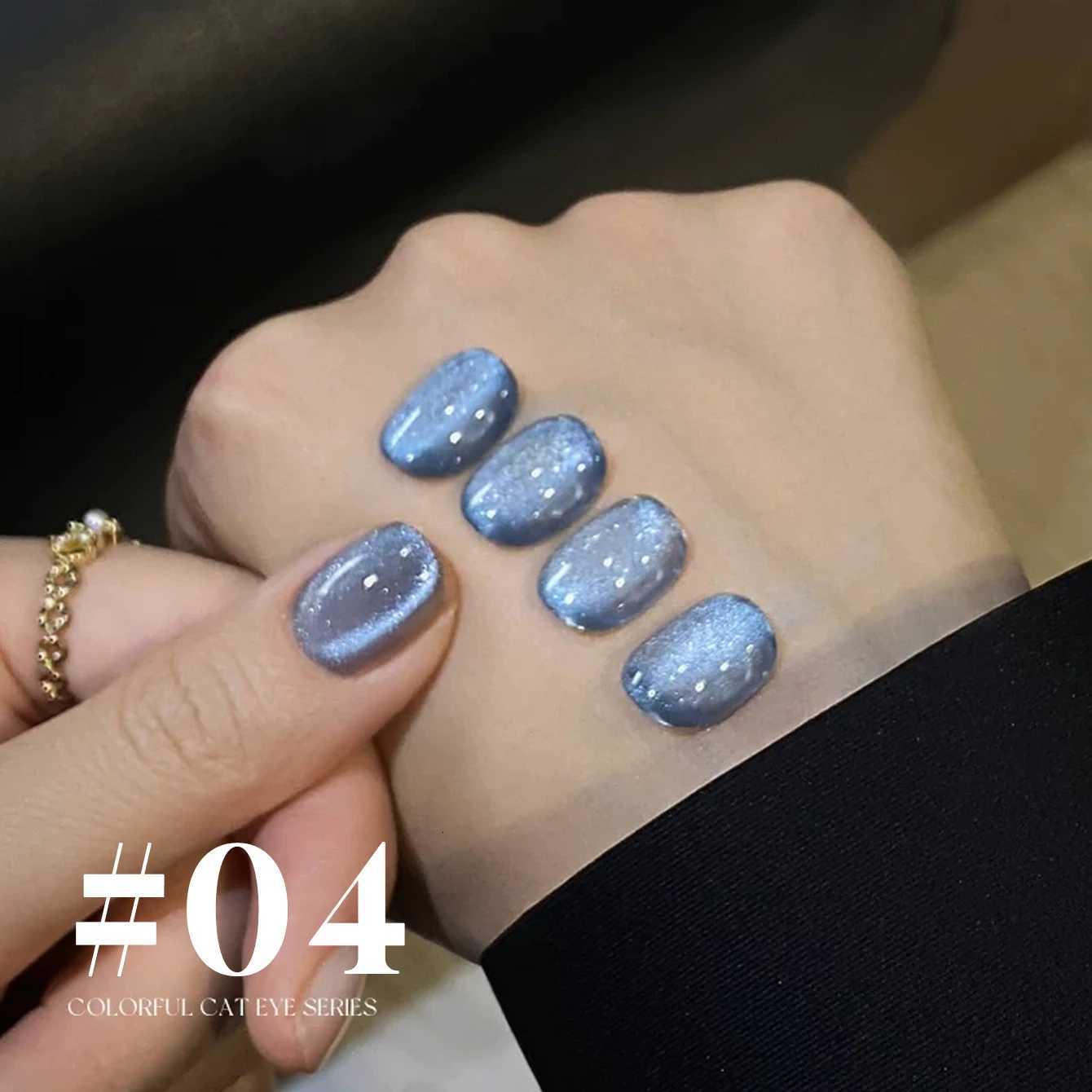 MIANEL 12ML 1-10pcs Summer New Style Blue Glass Bead Cat Eye Gel Nail Polish Blue Crystal Nail Polish Blue Nails White NailsT251127