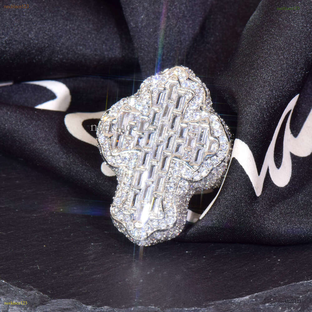 2025 Luxury Rapper Jewelry Hip-hop Cross 925 Silver ring VVS Moissanite Ring Chilled Rose gold electroplated Men's Custom Ring