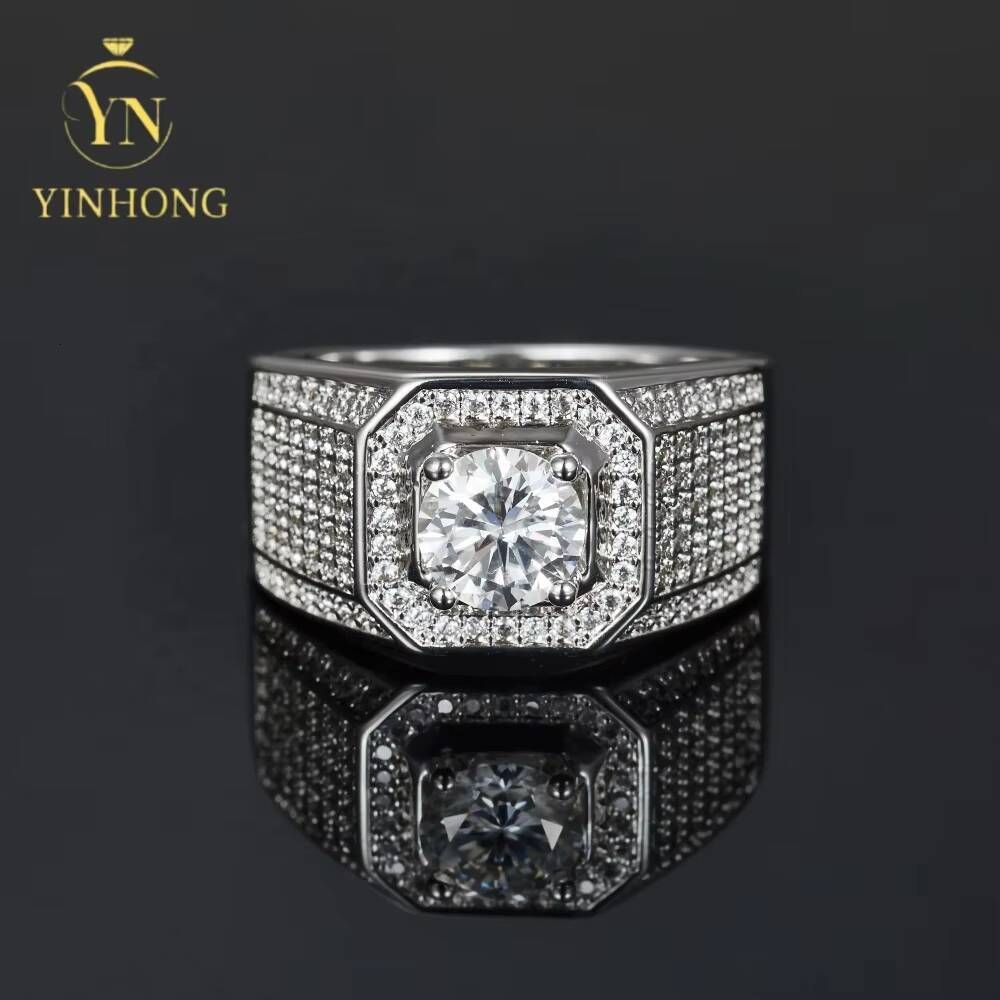 Hot Sale Customized Ice Crystal Hip Hop Mens Ring 925 Sterling Silver Ring Diamond Moissanite Ring Men