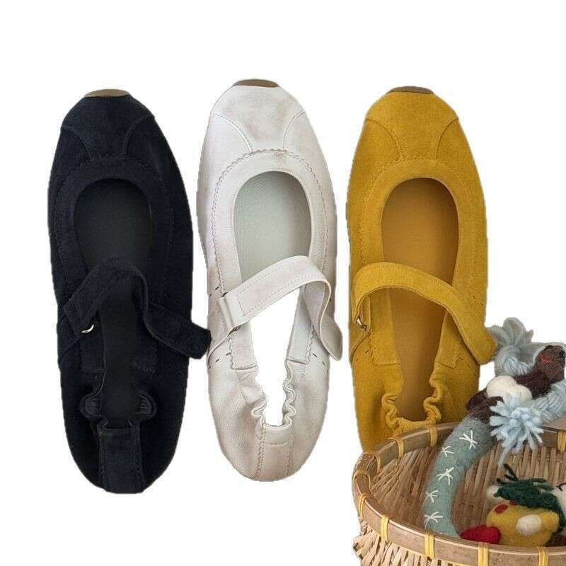 Cowhide Edition 2025- Flat Bottom Inner Height Increase Mary Jane Versatile White Casual Sports Shallow Mouth Single Shoes