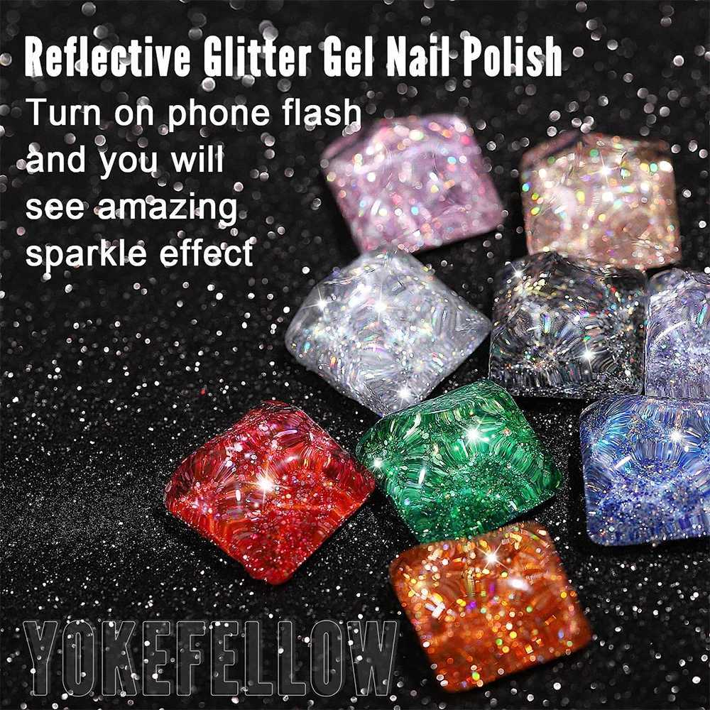 2024 New YOKEFELLOW 10ML Reflective Glitter Gel Nail Polish Soak Off UV Gel Varnish Colorful Brown Nail Gel Polish For ManicureT251127