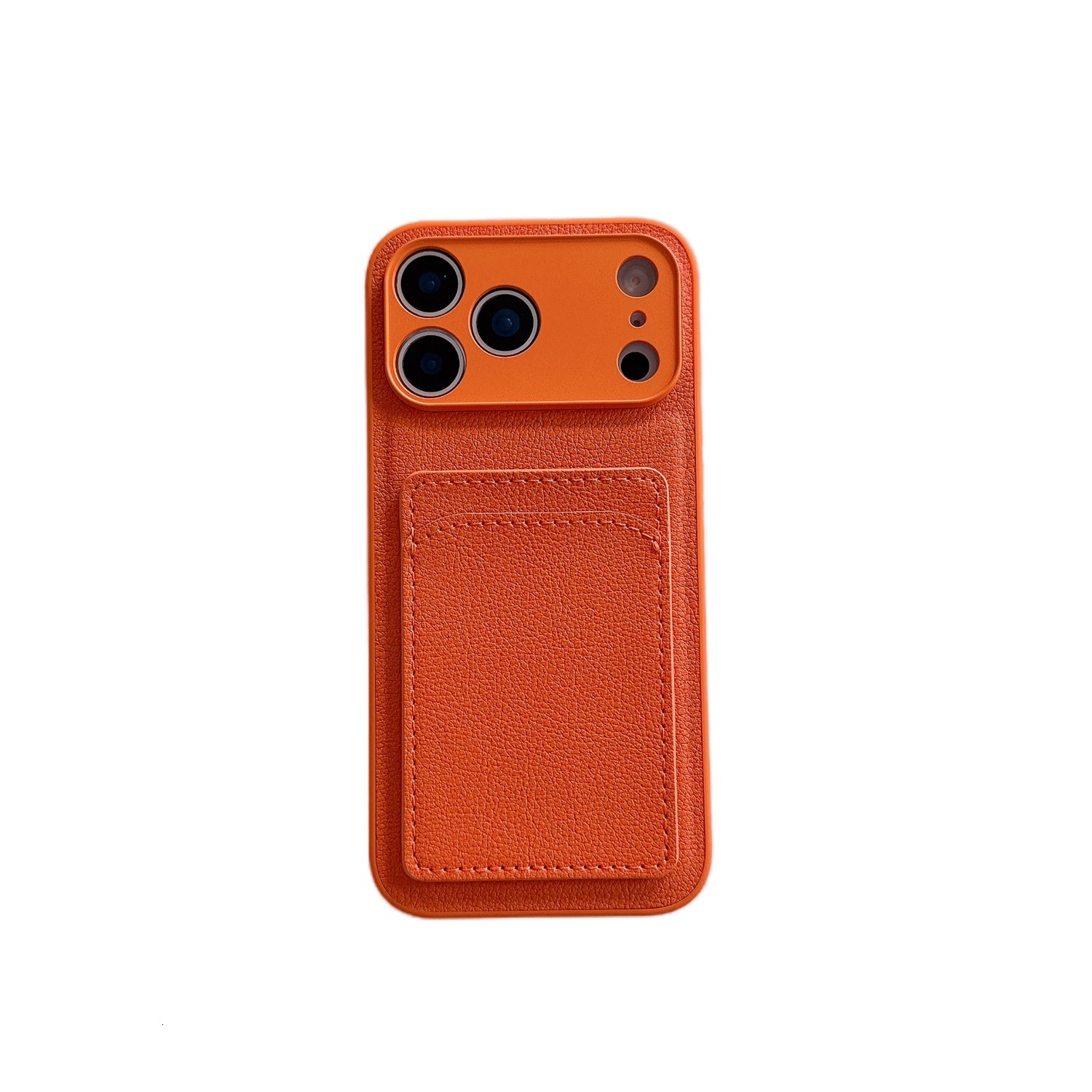 Orange Plain Leather Card Holder iPhone 17 Pro Max Phone Case Compatible with Apple 16 Pro Simple 15 Solid Color Business