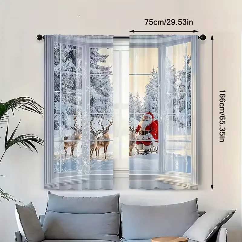 Curtain Christmas 2pcs Peaceful Santa Reindeer Pattern Curtains Serene Design Light - Filtering Polyester Curtains for Christmas Home Windows Y251126