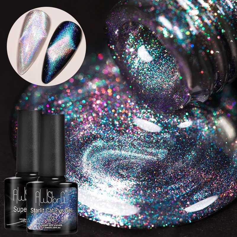 AWStorG 75ml Starlit Chameleon Cat Magnetic Gel Nail Polish Double Colors Semi Permanent UV Gel Varnish Need Black BaseT251127