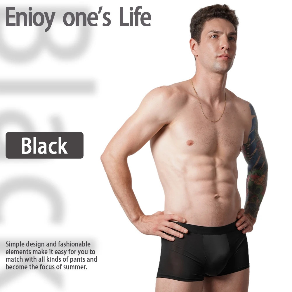 2 Summer Fashion Boxing Shorts Polyester Solid Color Mens Ice Silk Underwear Breathable Thin L6XL y250420Z