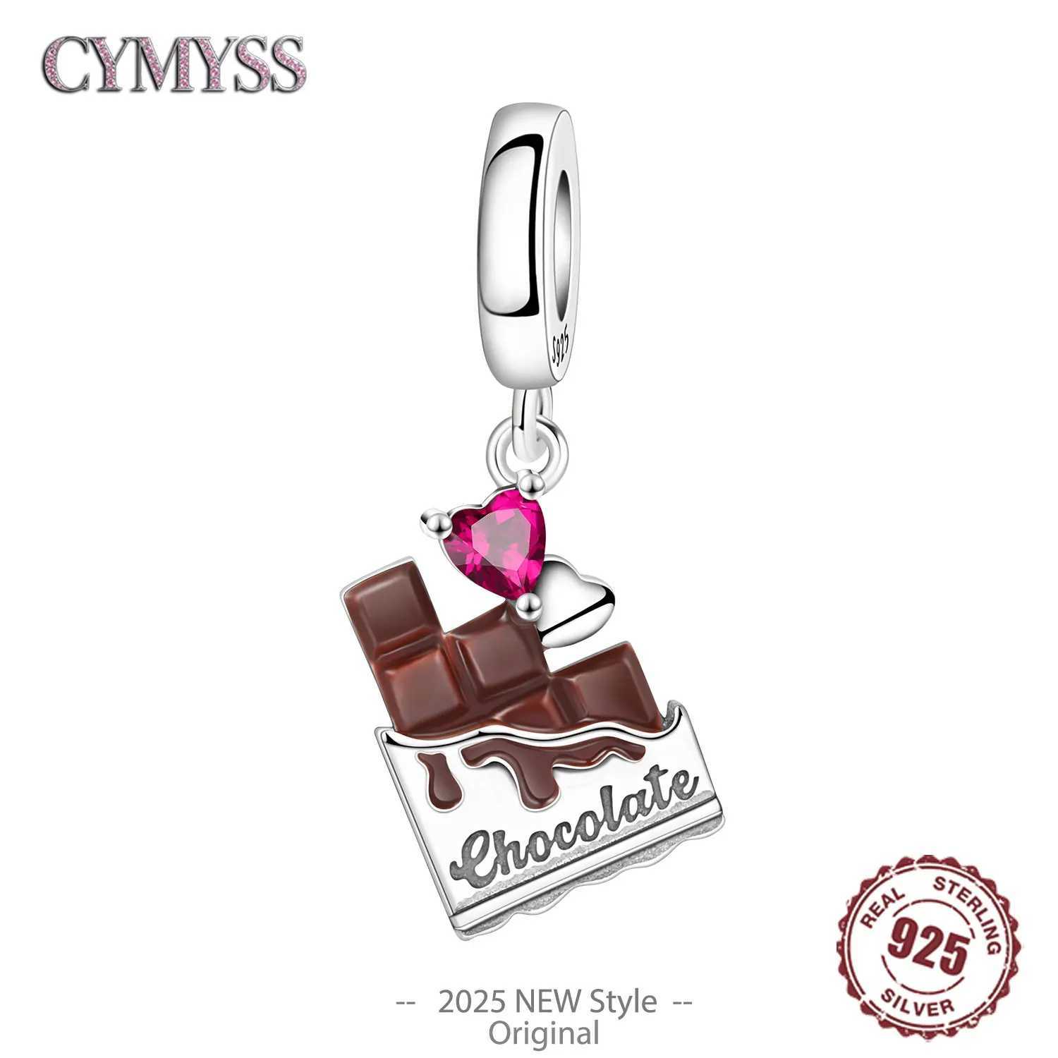 S925 Sterling Silver Heart Zircon Chocolate Coffee Pendant Charms Beads Fit Womans Bracelets Necklace DIY Party Gifts JewelryT251127