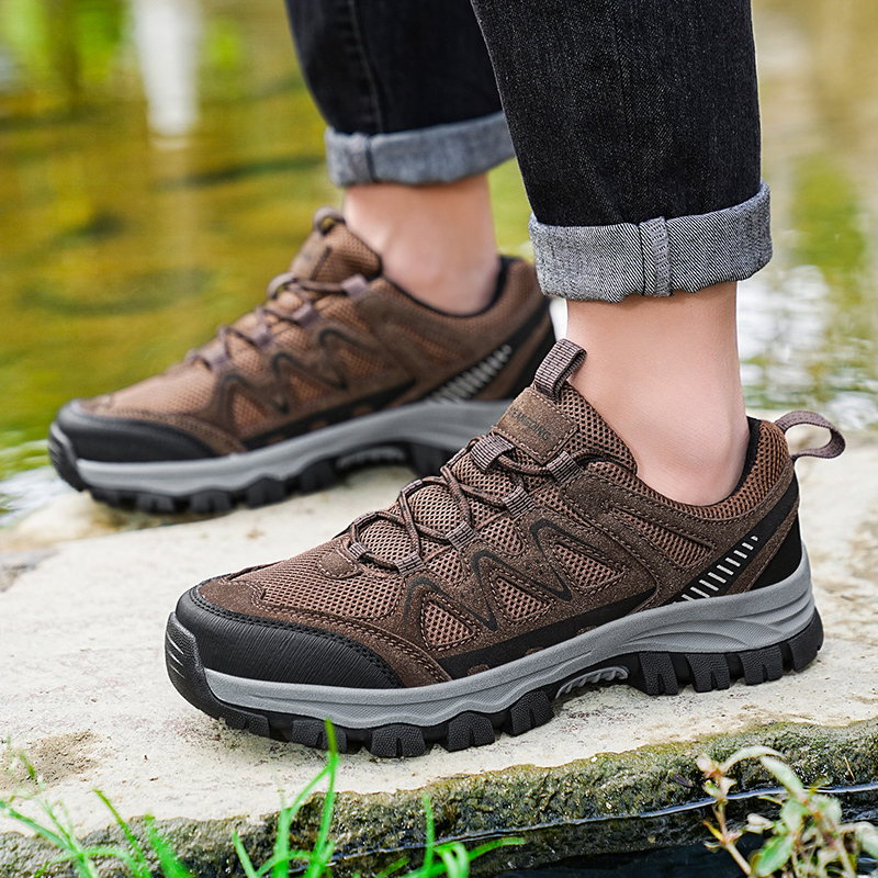 Outdoor hiking shoes, mesh breathable casual shoes, casual sports shoes, wear-resistant and anti-slip, large-sized mountaineering shoes, swivel buckle