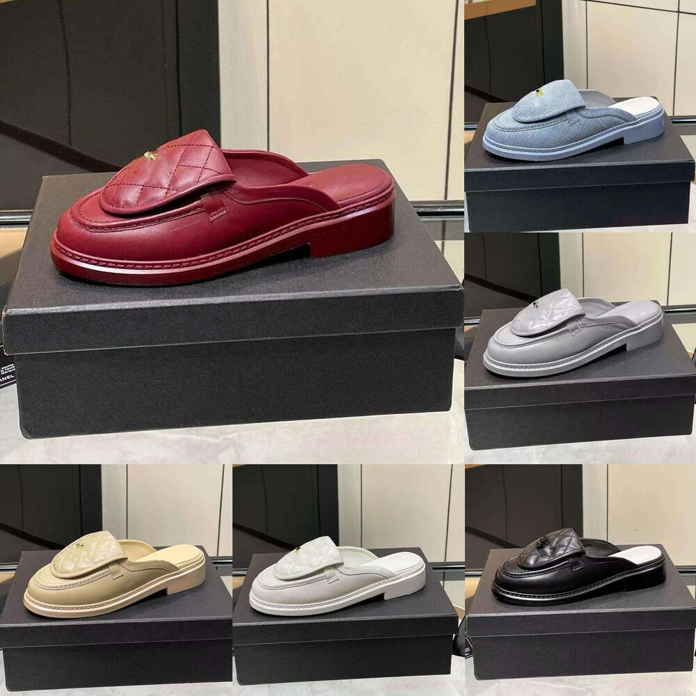 woman shoe Classics black silver mule clog sandal designer sandal Fashion lady slide Casual genuine leather stitching Round toe gold Buckle flat slipper