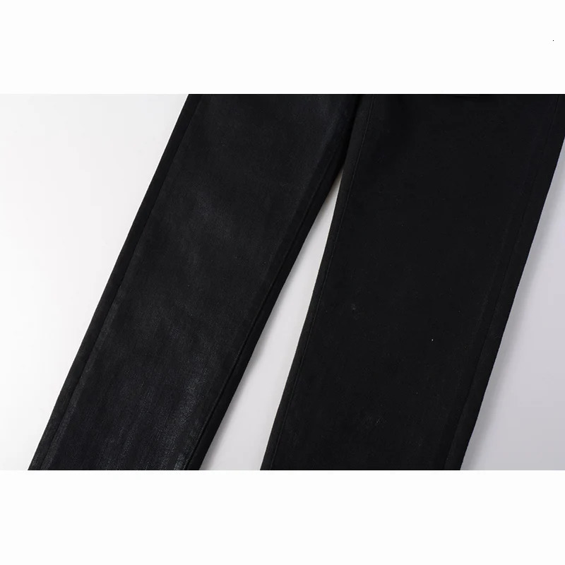 American Mens High Street Distressed Dark Black Coated Blank Stretch Skinny Button Fly Ripped Jeans Pants 251209