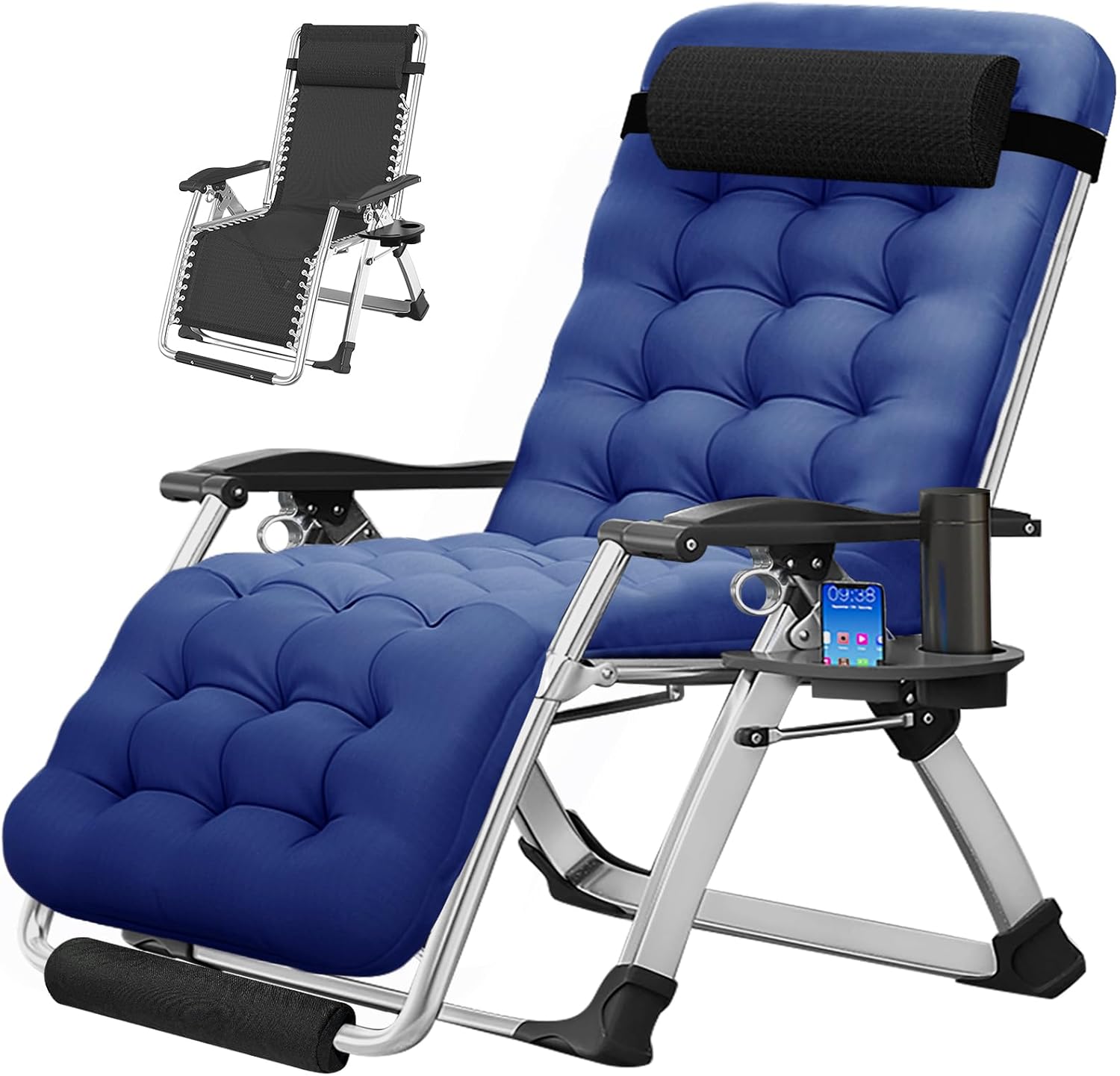 Zero Gravity Chair Oversize, Outdoor Padded Lounge Chair with Side Table, Zero Gravity Recliner Chair, Outdoor Reclining Chair, Sturdy & Comfortable,O