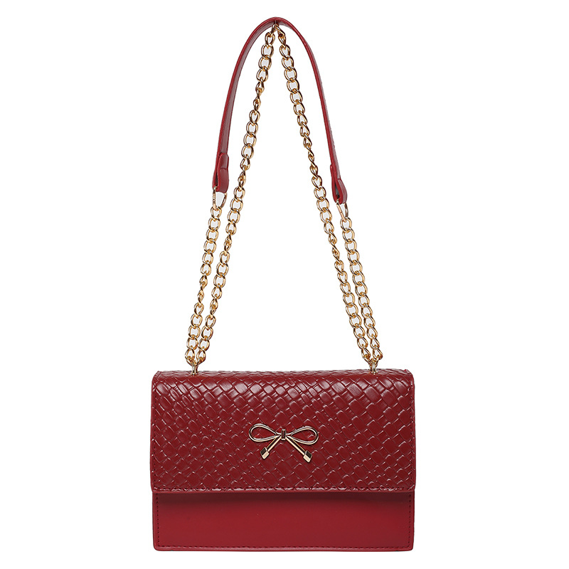 Stylish Woven Bow Design Square Handbag for Women - Spring 2024 Lock Closure Crossbody Bag with Adjustable Chain Shoulder Strap