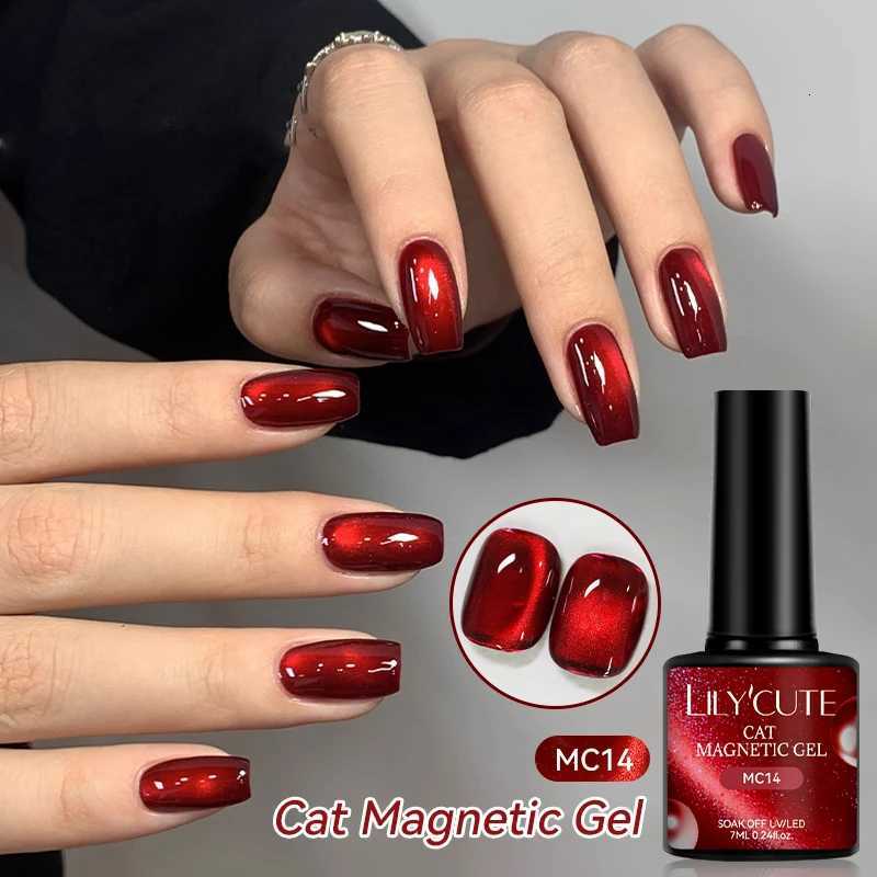 LILYCUTE 7ML Red Glass Bead Cat Magnetic Eye Nail Gel Polish Black Moonlight Crystal Autumn Winter Soak Off UV LED Salon VarnishT251127