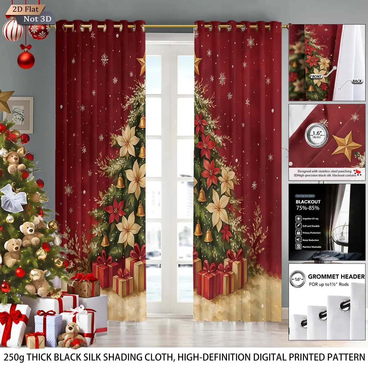 Curtain Christmas 2pcs Christmas tree print blackout curtains multiple size living room bedroo holiday insulation decoration machine washable Y251126
