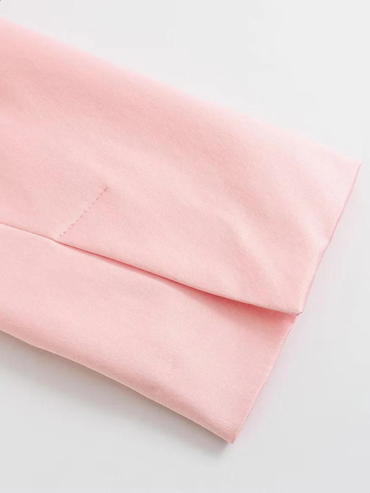 Spring Collection Arrives in Europe and America Womens Flip Collar Hidden Button Decoration Slim Satin Set Jacket 250427