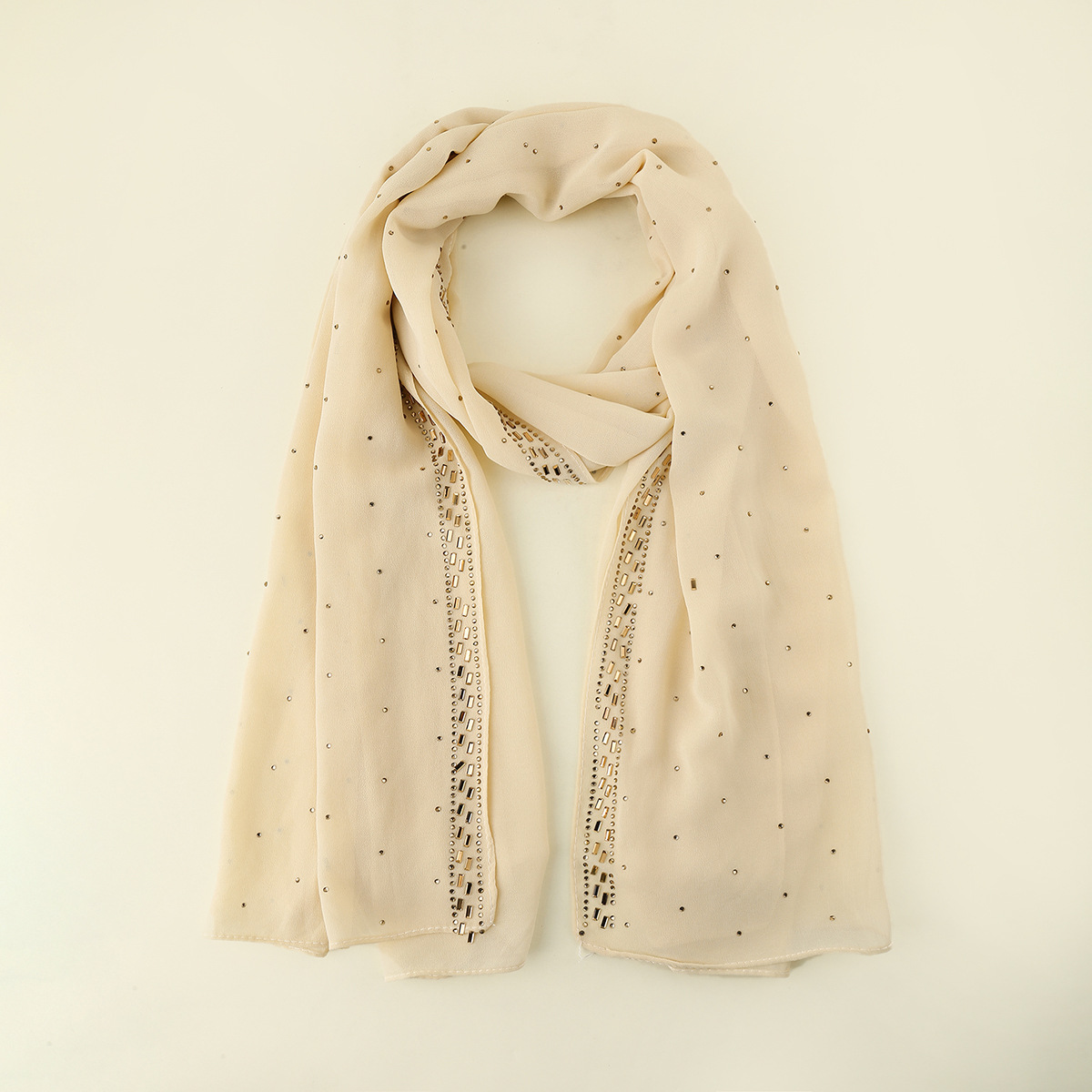 K534 A085 Cross-border supply New solid color pearl chiffon long scarf hot diamond ethnic style scarf hijab shawl