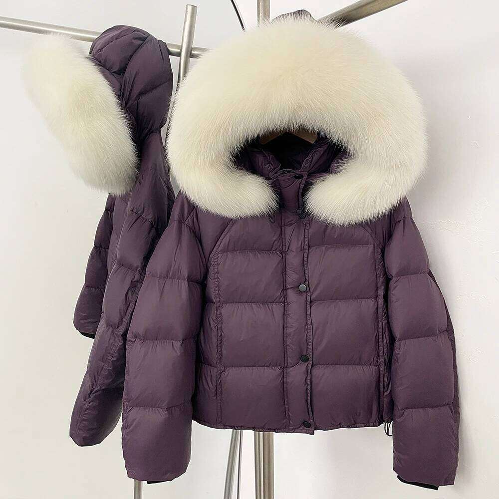 White Duck Down Coat 2025 New Autumn Winter Top Clothing Women Tnickwarm Fluffy Puffer Jacket Female Hooded Real Fox Fur Caot