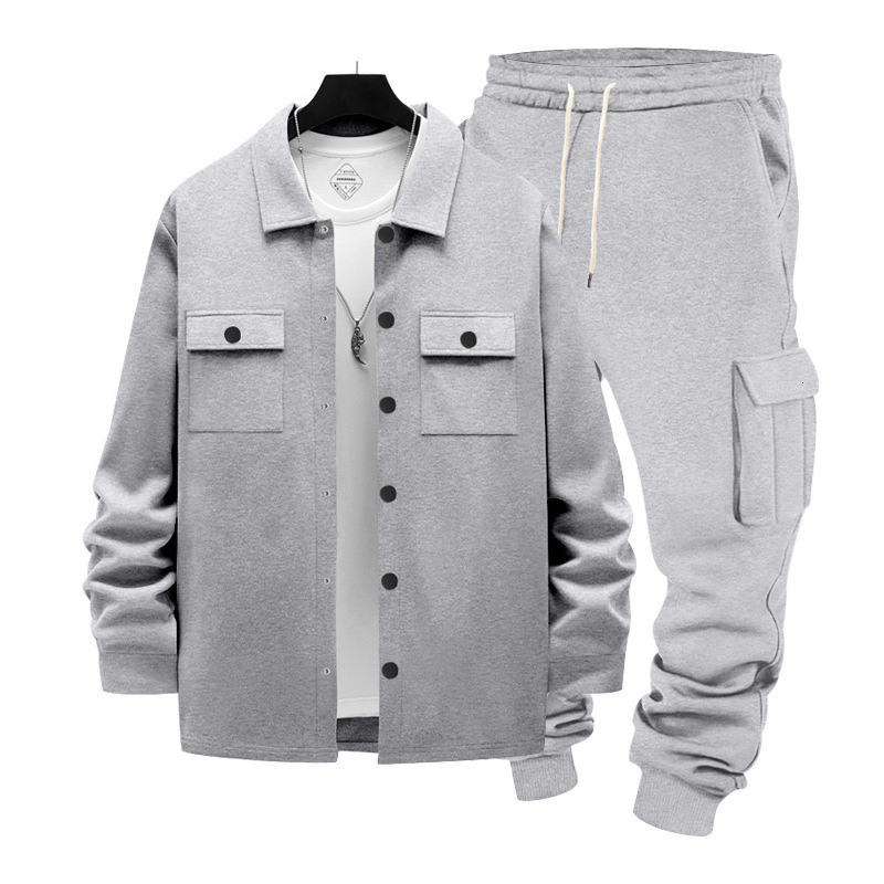 Foreign Trade Cross-Border Winter American Style Heavy Loose Fleece-Lined Men's Outdoor Workwear Sweatpants Warm Jacket Two-Piece Set