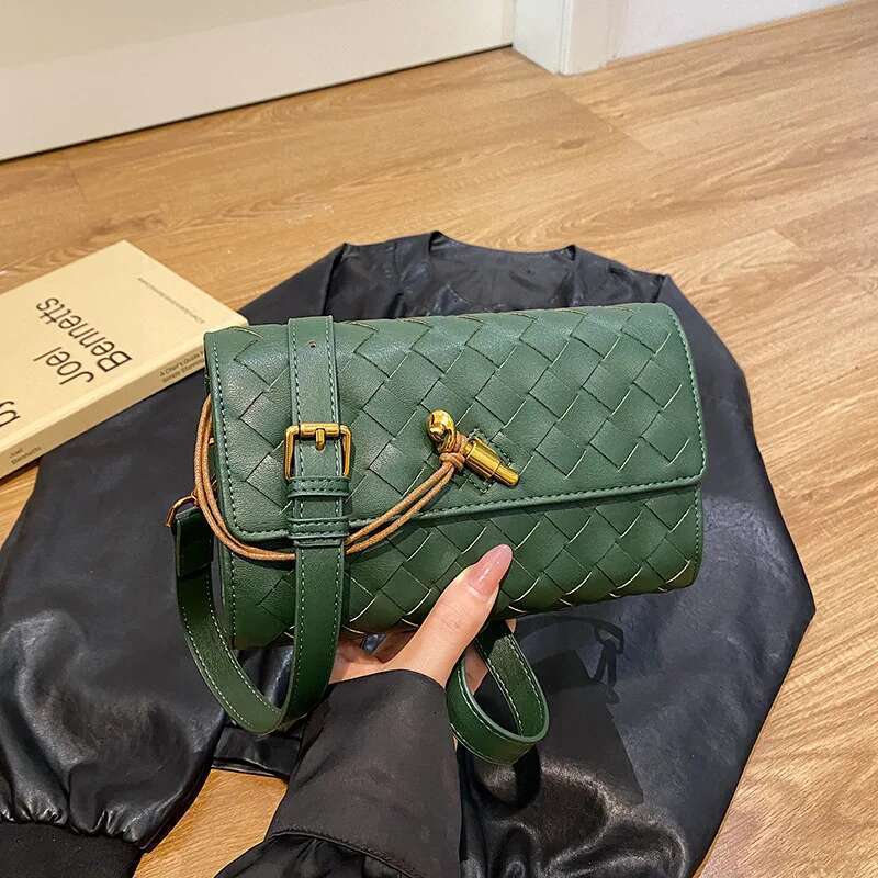 French Elegance Handwoven Bag Textured Crossbody Square Purse