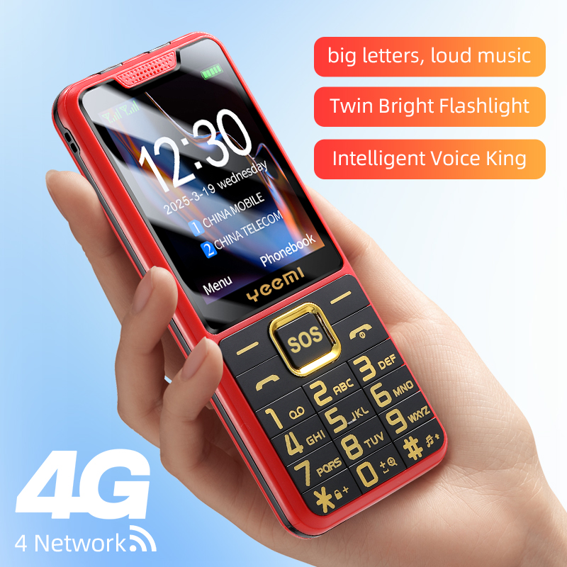 Unlocked Yeemi 3G 4G LTE Dual SIM Cards Cell Phone Type-C 2500mAh LED Light SOS Super Fashion Large Push Button Phone For Elderly