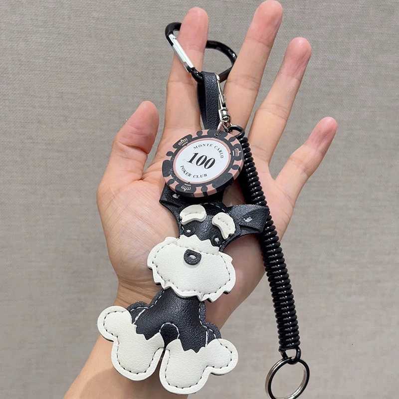 Cartoon Cute Animals Schnauzer Lanyard Bag Pendant PU Leather Backpack Pendant Key Chains for Women Birthday GiftT251127