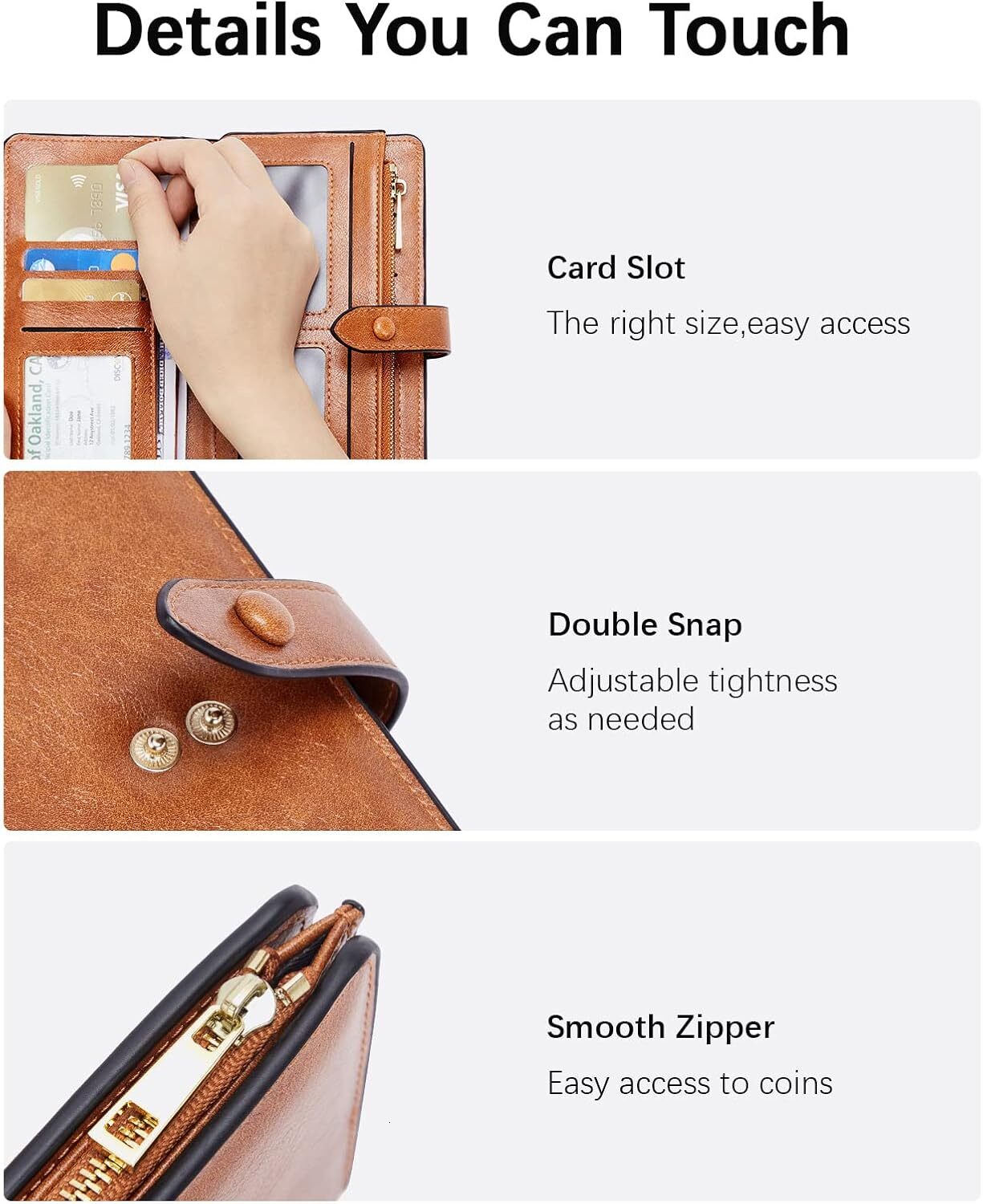 Women's leather wallet RFID shielded large capacity three fold card bag, women's mobile phone handbag - view 6