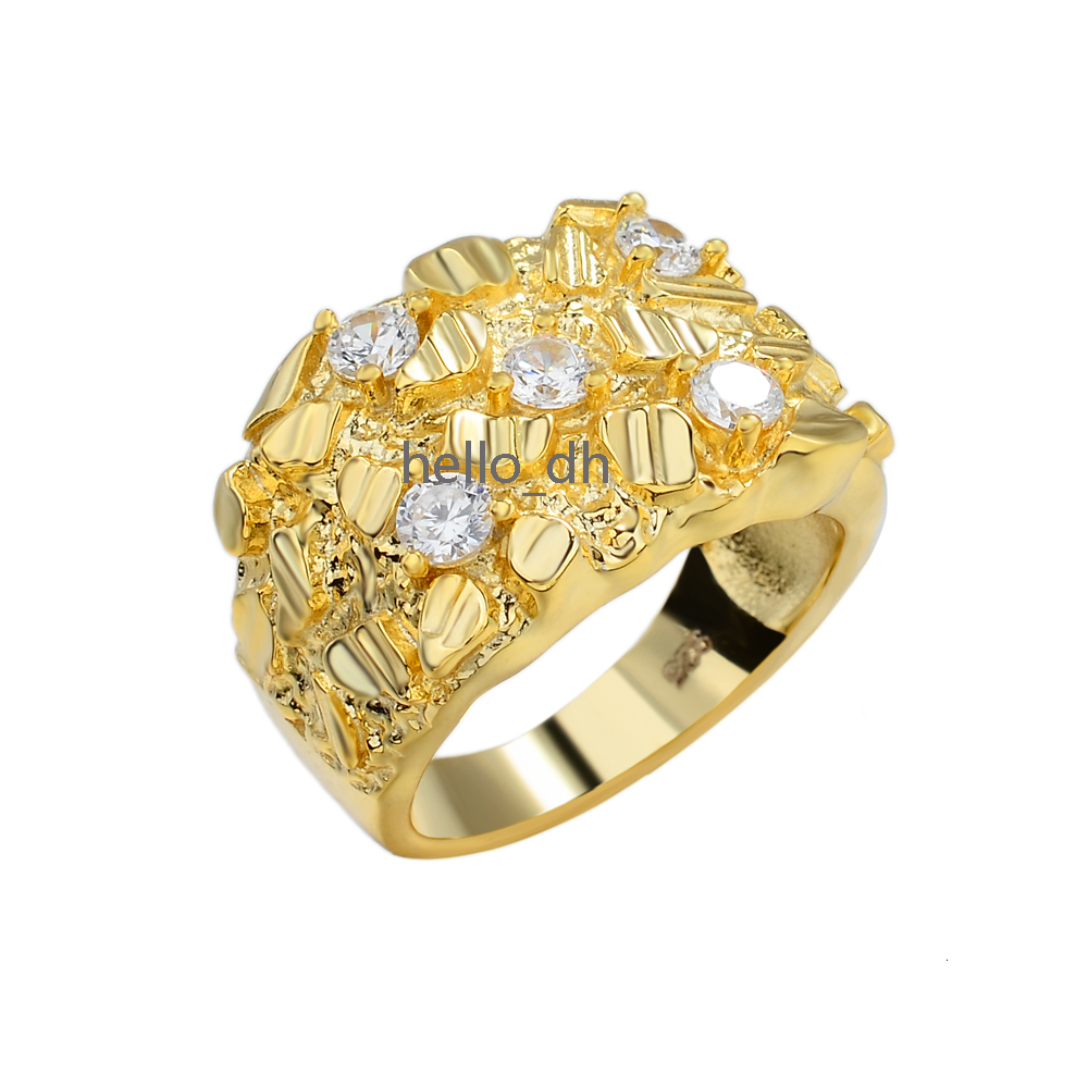Factory Jewelry Wholesale Cheap Mens Nugget Diamond 10k Gold Brass Rings 14k Gold Plated for Men