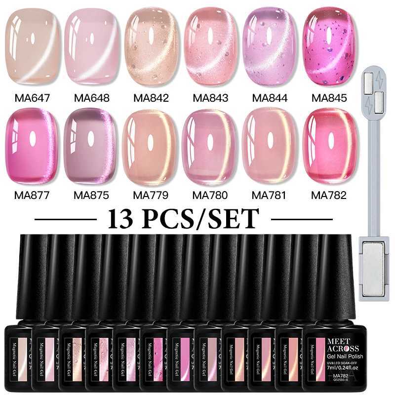 13pcs Cat Magnetic Gel Nail Polish Set Light Gold Magnetic Gel Semi Permanent UV Gel Varnish Soak Off Nail Supplies DIY ManicureT251127