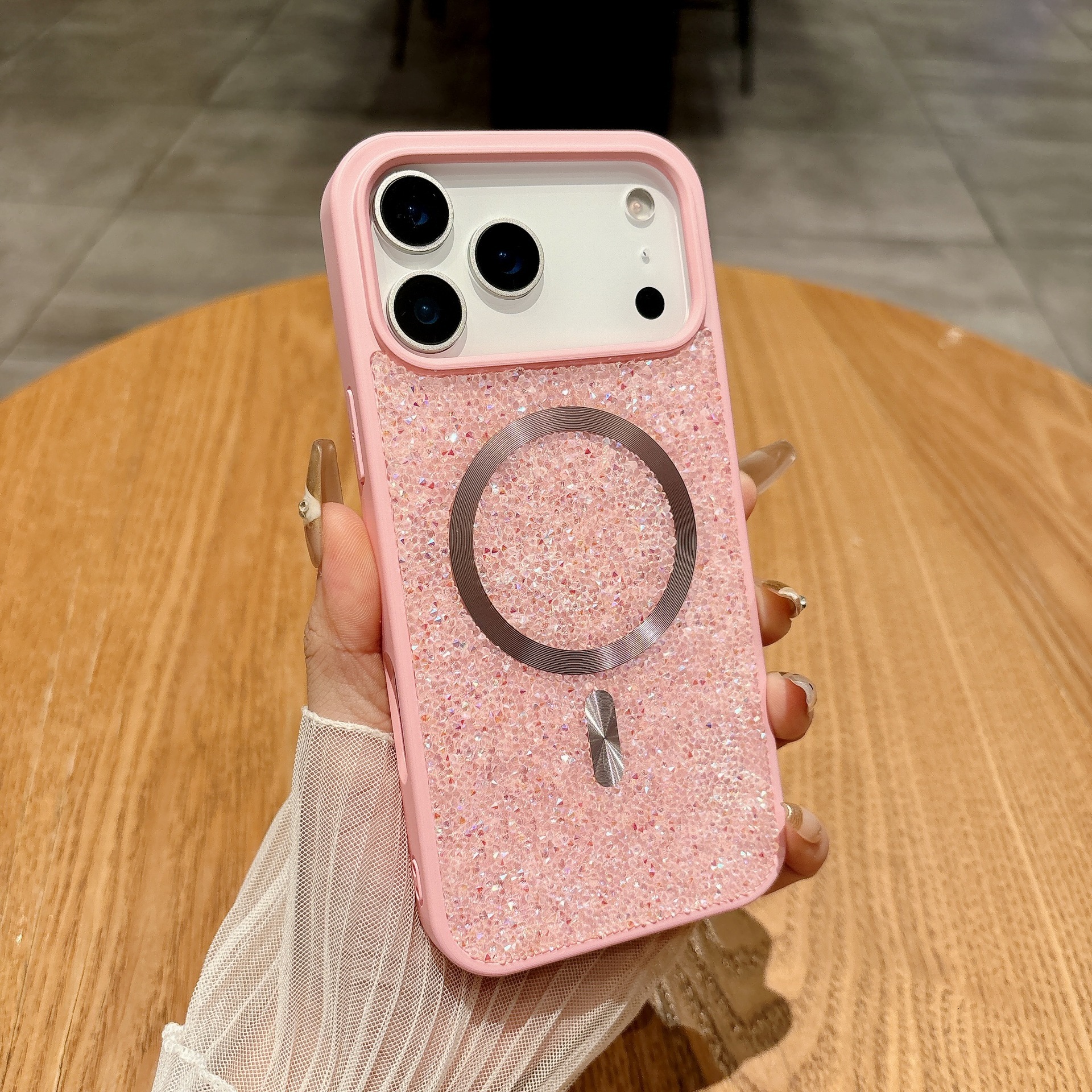 Luxurious Glitter Diamond Magnetic iPhone 17 Pro Max Case Compatible with Apple 16 Pro High-end Feel 15/14 Hard