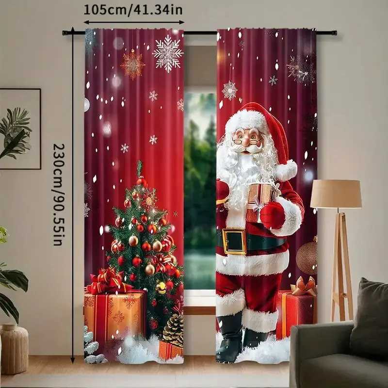Curtain Christmas 2 pieces of Santa Claus and the Christmas tree printed curtains pole bag curtains home decoration room decoration Y251126