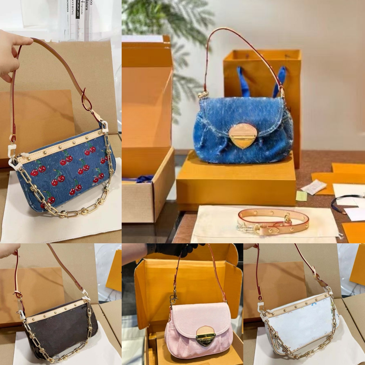 Designer Bag Shoulder bag evening bag muti leather underarm bag denim jeans shopping bag cowboy underarm bag chain travel business Women handbag lady flap