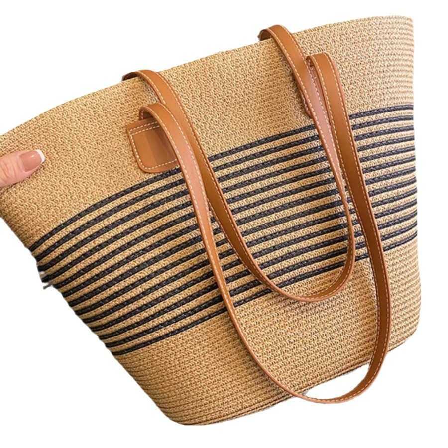Straw Woven Bag Womens Summer Handbag Seaside Tote Bag Large Capacity Woven Shoulder Bag Rattan Woven Grass Bag Water Bucket Bag Trendy