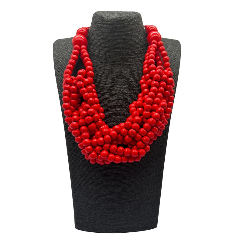 Colorful Round Wood Necklace Pendant Boho Bib Beads Chain Choker Collar Vintage Bohemian African Jewelry 250425
