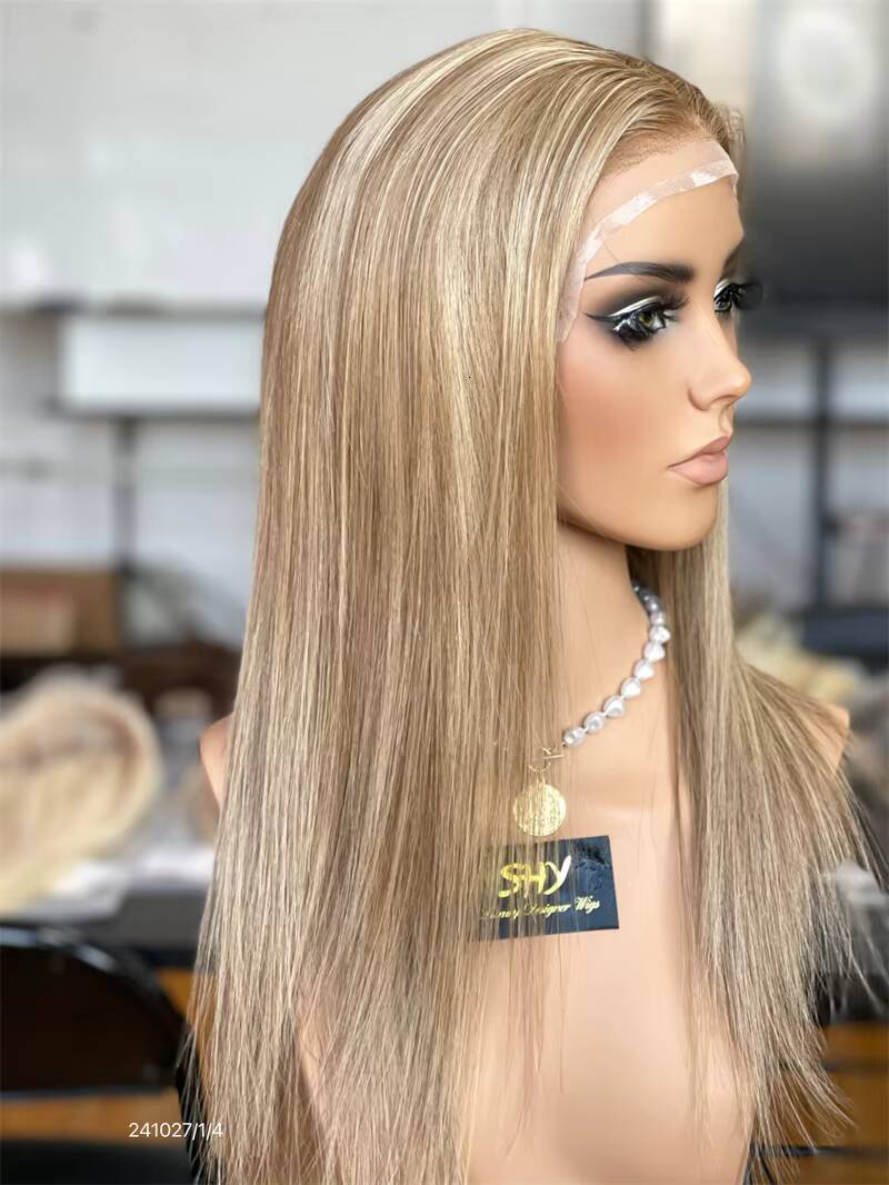 Customized Salon Color Blonde Highlight Super Thin Skin Silk PU Silicone Medical Lace Wig Glueless Full Lace Wig Cap