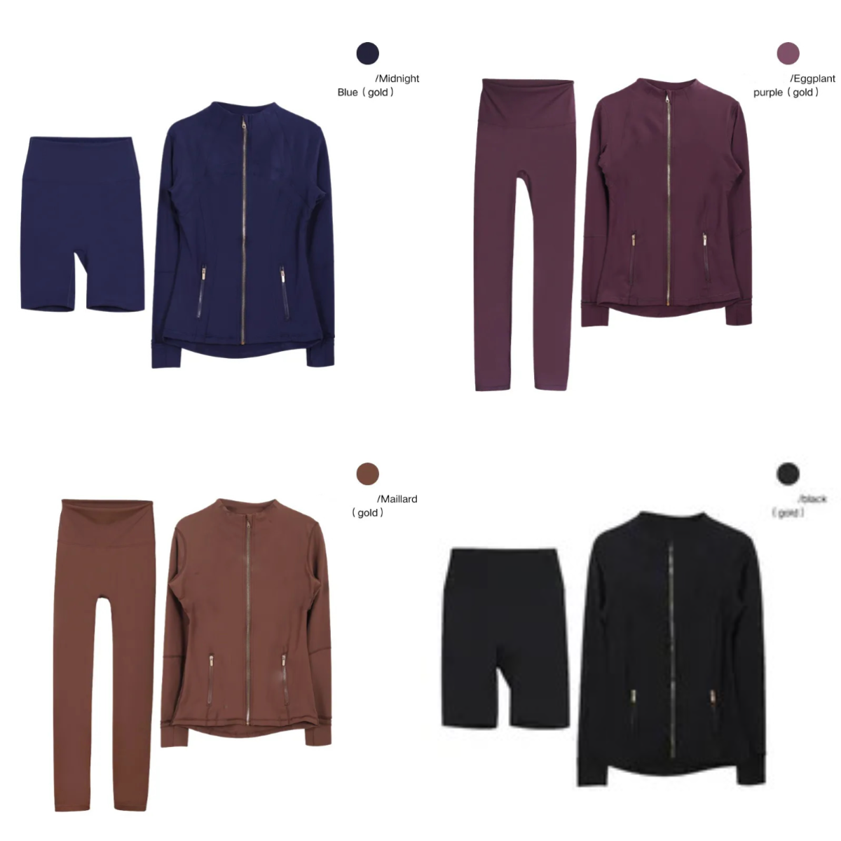 Hot Women Yoga Two Piece Sets Fitness Leggings High Waist Sports Jackets Gym Suits Workout Tracksuits Gold zipper Elastic Sportswear