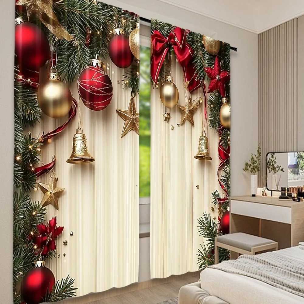 Curtain Christmas 2pcs 2D flat printing Christmas Curtains Holiday Elegance Durable polyester fiber Party Decorations for Entryway Room Parties Y25112
