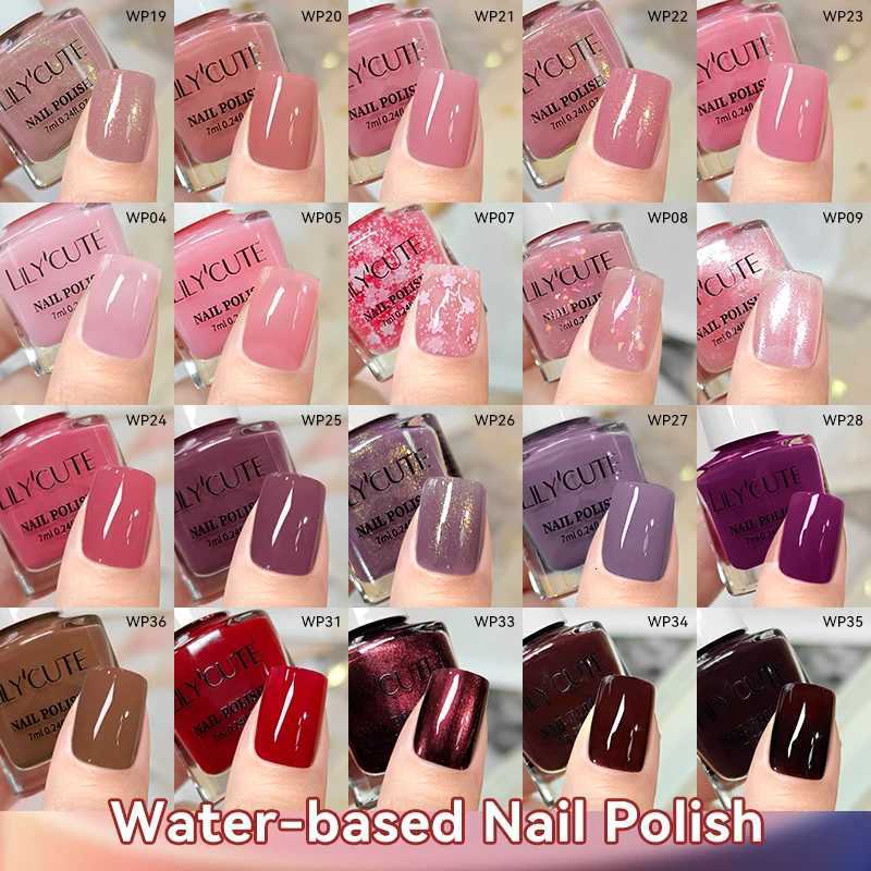 LILYCUTE 7ml Dark Red Nail Polish Water-based Colorful Glitter Sequins Air Dry No Need Cure Nail Art Supplies Gorgeous ColorT251127