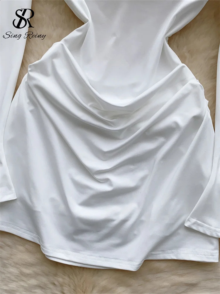 SINGREENY American Senior sexy dress deep V-neck long sleeved backless fashion womens spicy short skirt 250427