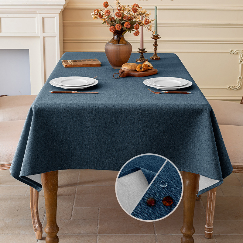 A838 waterproof and dustproof solid color cotton and linen three-proof tablecloth new Chinese rectangular tablecloth coffee table tablecloth