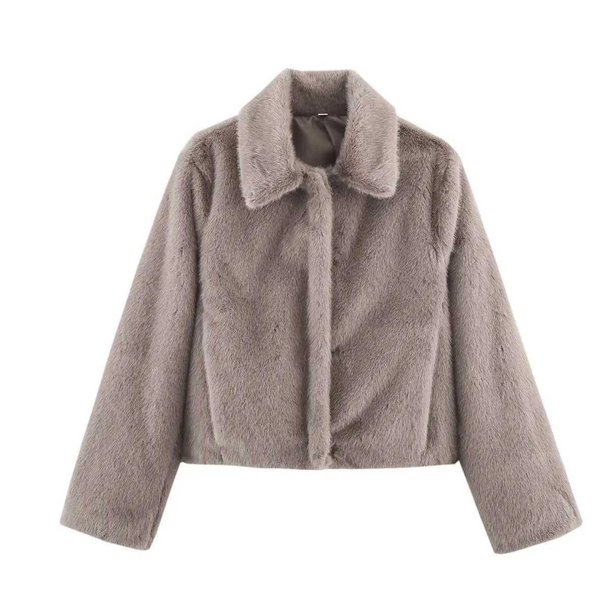 Loose lapel button embellished brown long sleeved jacket for womens autumn and winter collectionXJ251127