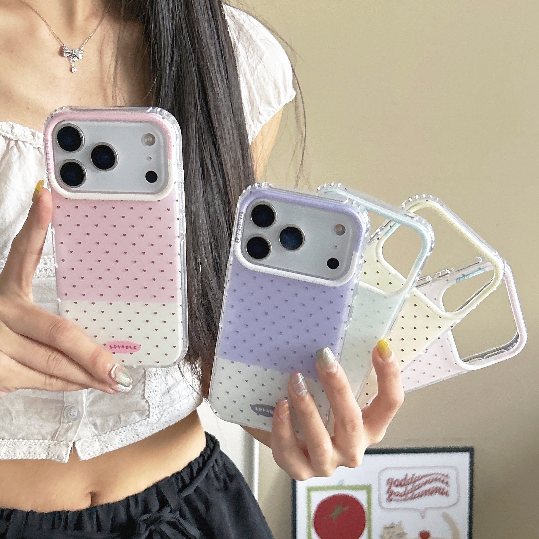 Dopamine Heart Polka Dot iPhone 17 Pro Max Phone Case Compatible Style with Simple Apple 16 Pro 15 Hard