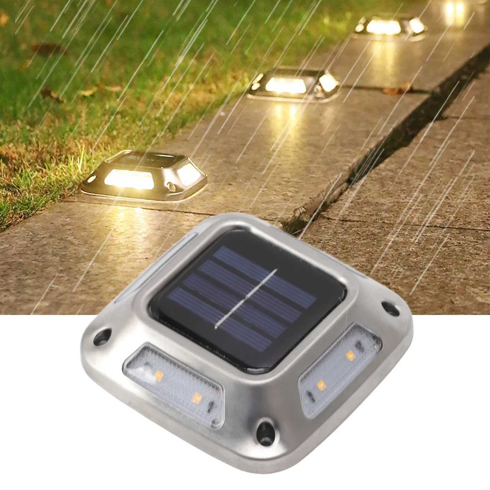4PCS 8 LEDs Solar Ground Light Waterproof IP65 Warm Light Perfect for Outdoor Courtyards Driveway LightingM251127