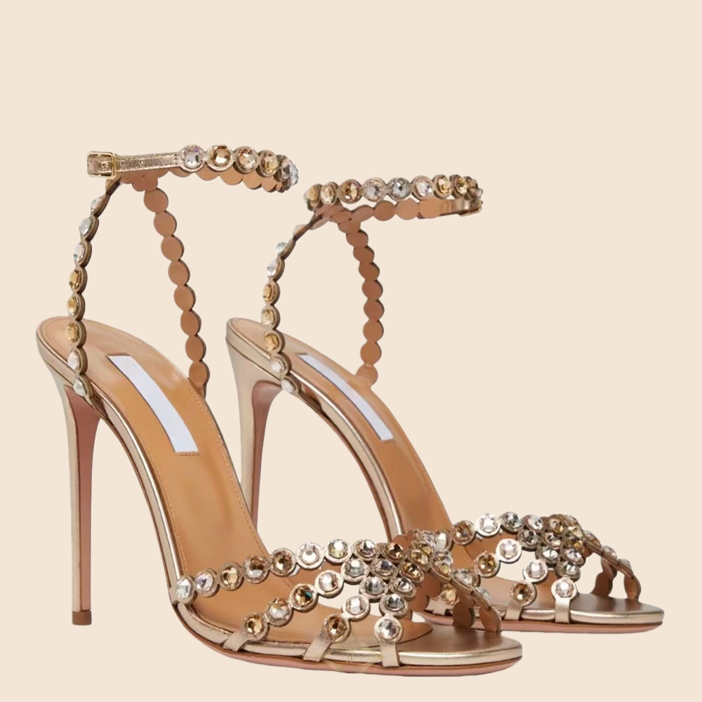 Top quality Luxury rhinestone Stiletto heel sandals clear PVC high heels crystal Ankle strap Business dress shoes womens designer high heels size 35-43
