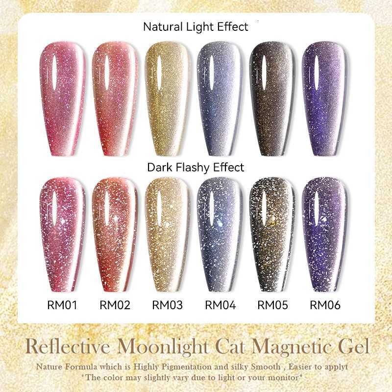 BORN PRETTY Gold Reflective Moonlight Gel Nail Polish Cat Magnetic Aurora Spar Glitter Semi-Permanant Varnish Nail Art MagneticT251127