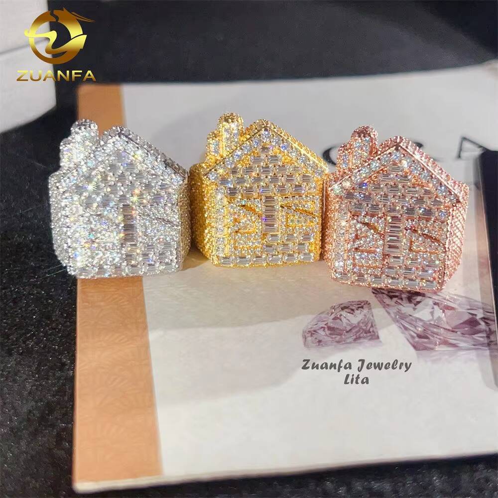 Custom Made House Ring Pass Diamond Tester 925 Sterling Silver Baguette Hip Hop Moissanite Rings
