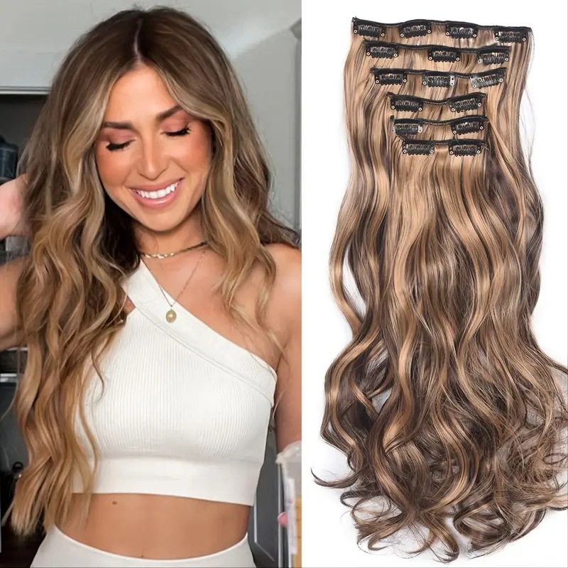 Clip In Hair Extensions 6Pcs Body Wavy Curly 16 Clips Magic Hair Extension Seamless Hair Weft Blond Black Brown 20 Colors Available