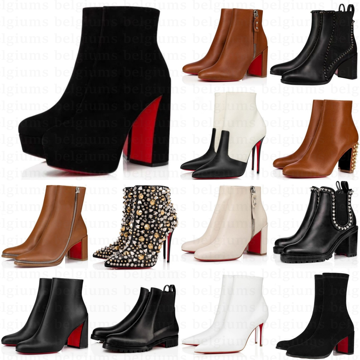 Designer Boots High Heel Shoes Stiletto Genuine Leather Pumps Women Classic Rivet Suede Luxury Brand Ankle Boot Black Red White Brown Pink Fashion Booties
