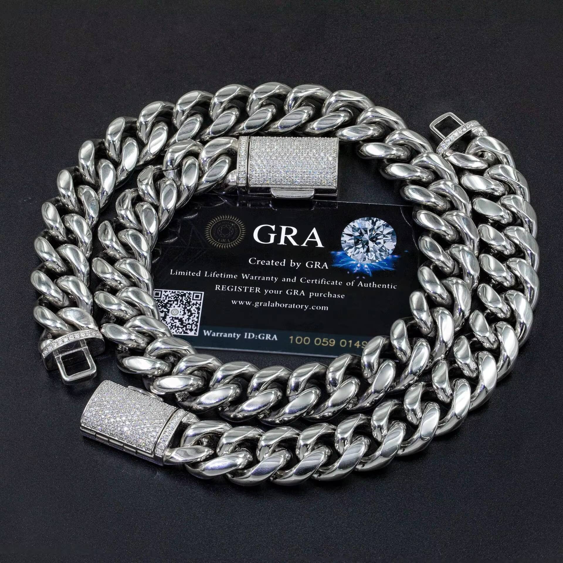18mm 925 Solid Silver Hip Hop Jewelry Iced Out Moissanite Diamond Mosaic Setting Cuban Link Chain