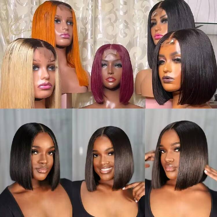 Wholesale Kim K 2x6 Lace Bob Wigs 12inch Vietnamese Double Drawn Wigs 11A Grade 100 Human Hair Bone Straight Hair Wigs