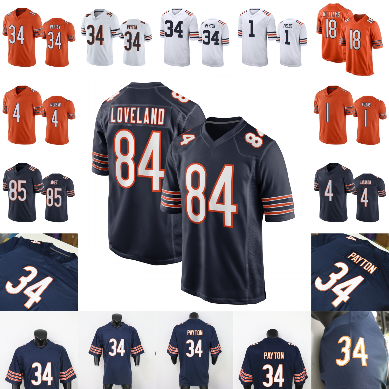 Custom Football Jersey Colston Loveland Caleb Williams Miles Boykin Shemar Stewart Rome Odunze D'Andre Swift DJ Moore Urlacher Sayers Butkus Ditka Singletary