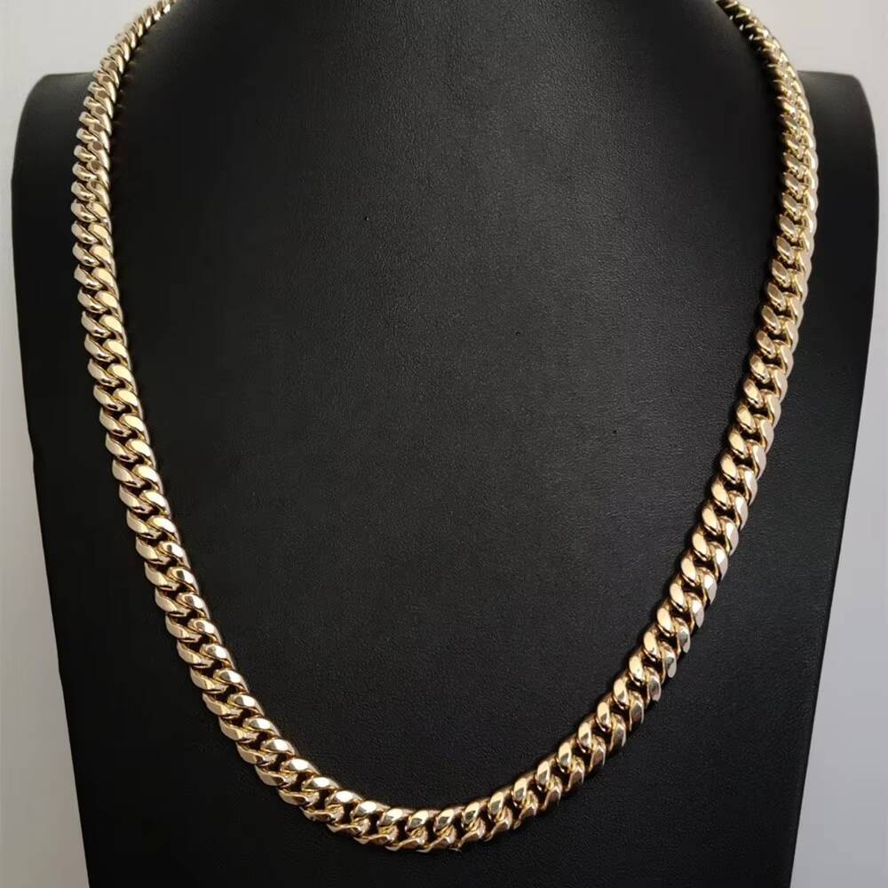 Custom Men Women Hiphop Jewelry 9mm 10mm Yellow Gold Chain Necklace 10K 14K Real Solid Gold Miami Cuban Link Chain
